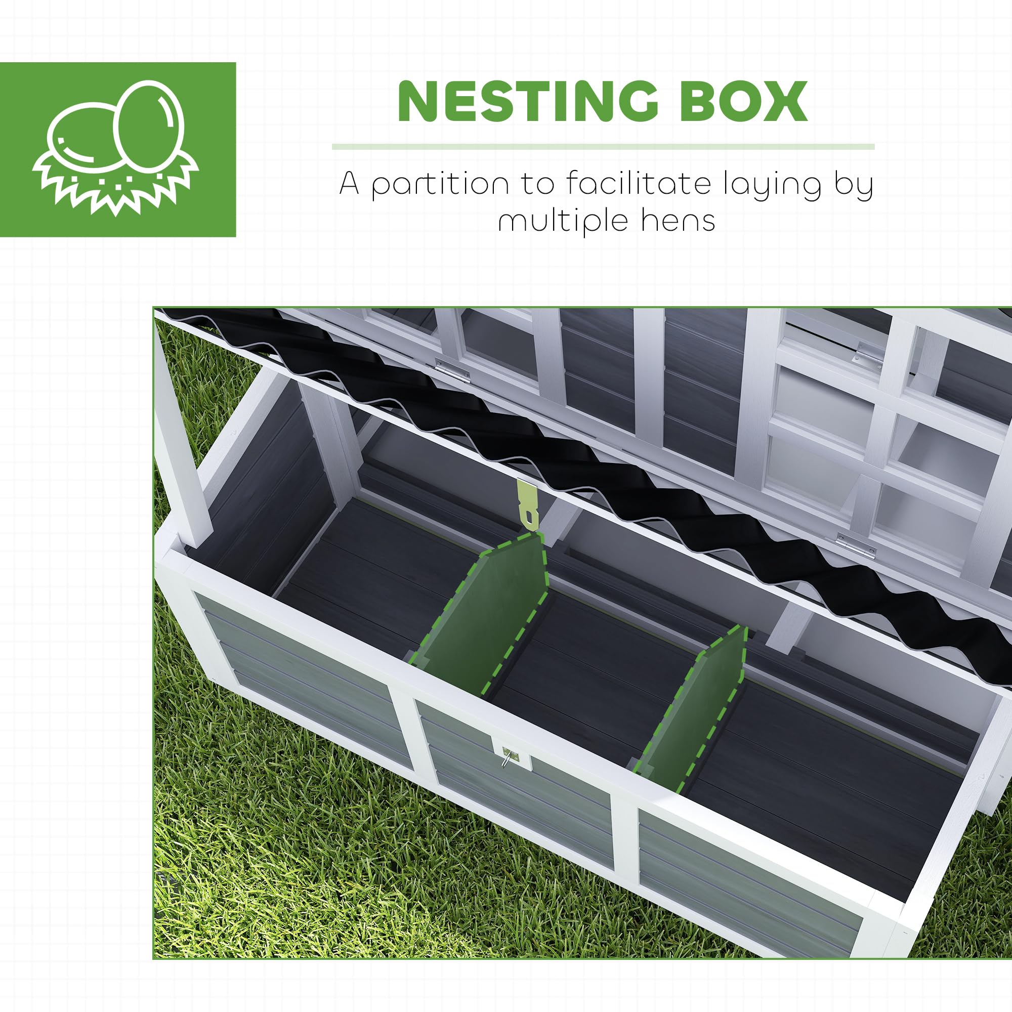 PawHut Wooden Chicken Coop, 39 Chicken House with Nesting Box, Pull-Out Tray, Waterproof Roof, Hen House Outdoor Poultry Cage fo